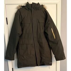 Merrell Men’s Carbon Sz L Olive Green Down Parka Hooded/Faux Fur Selectdry